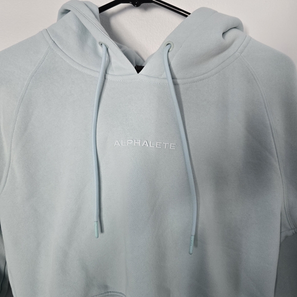 Alphalete Women's Small Cropped Hoodie Mint Light Blue Fleece Lined - Picture 2 of 3